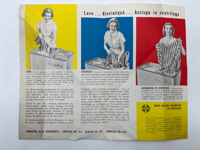 Eccovi la nuova Hoovermatic che lava...risciacqua...e asciuga (pieghevole pubblicitario)